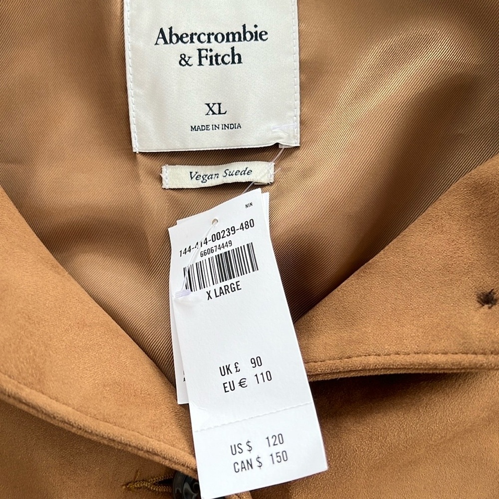 NWT! Abercrombie & Fitch Vegan Faux Suede Short Fully Lined Jacket - Picture 6 of 10